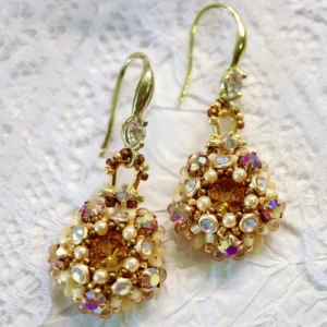 Handmade Beaded Floral Crystal Dangle Earrings