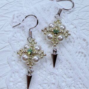 cross pearl spike dangle earrings
