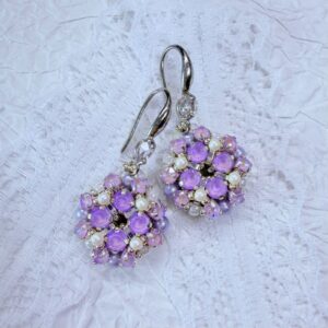 Handmade Beaded Four-Petal Pearl Drop Earrings in Mint Green