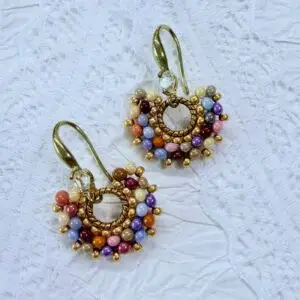 Stunning Handmade Miyuki Beaded Fan Drop Earrings, vintage hypoallergenic floral earrings
