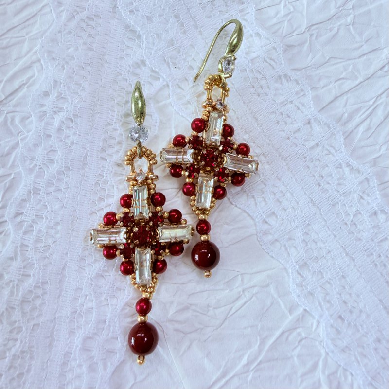 Cross Crystal Pearl Earrings