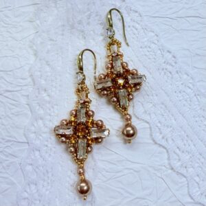 Handmade Beaded Cross Crystal Pearl Earrings