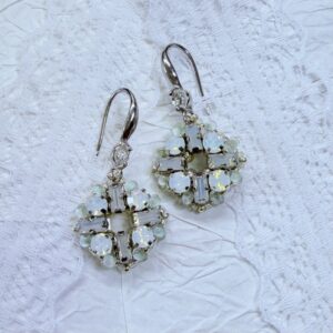 Handmade Beaded Opal Square Rhinestone Earrings