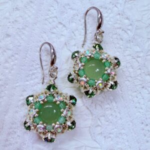 Handmade Beaded Floral Circle Drop Earrings in Mint Green