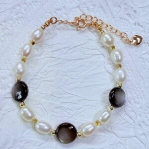 Handmade Pearl & Black Shell Bracelet