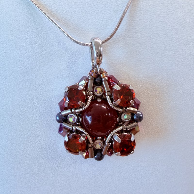 Round Gem Floral Crystal Pendant