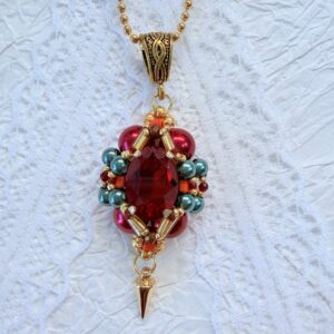 Handmade Oval Ruby Crystal Pearl Pendant