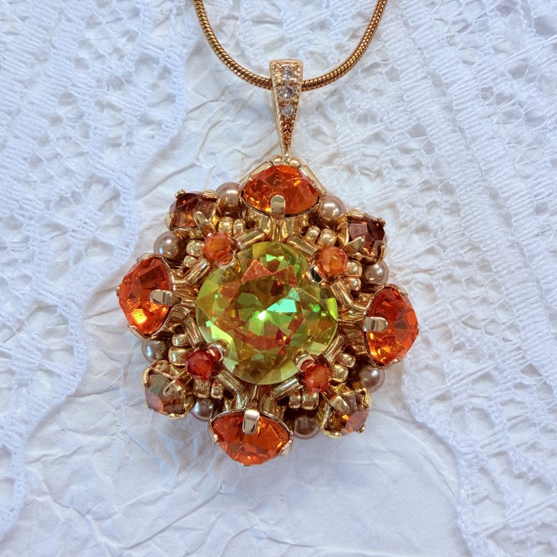 Square Center Crystal Floral Pendant