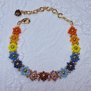 Handmade Rainbow Floral Beaded Bracelet