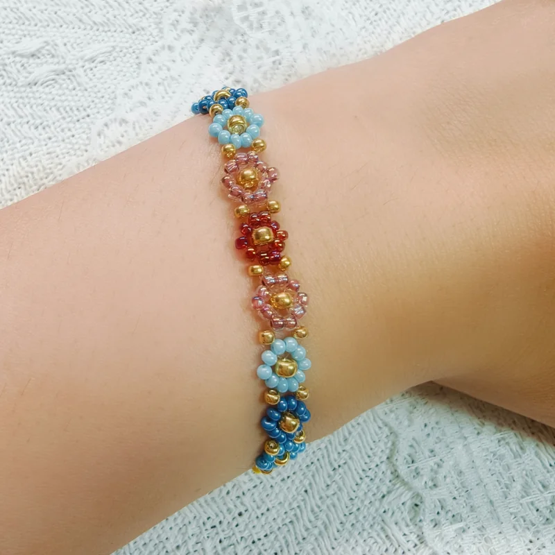Rainbow Floral Beaded Bracelet