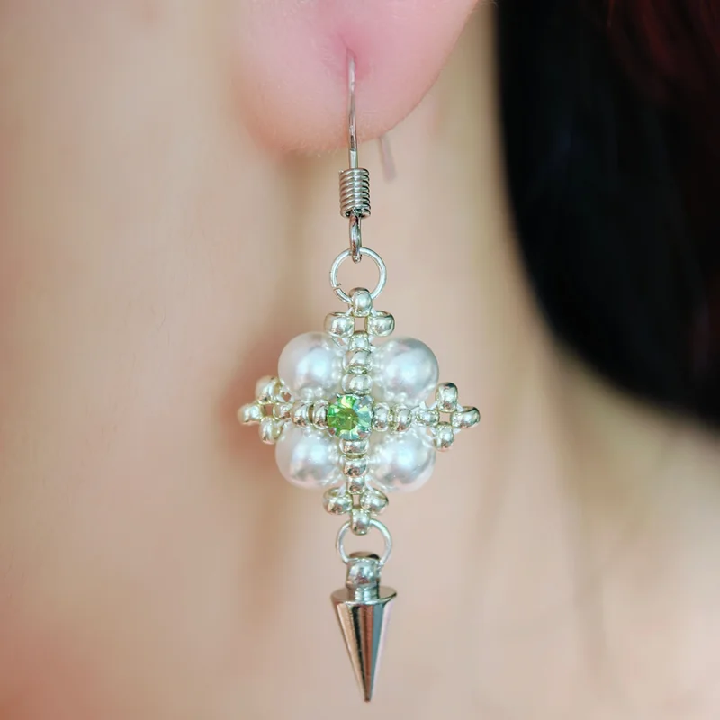 Cross Pearl Spike Dangle Earrings