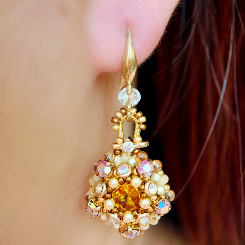 Floral Crystal Dangle Earrings